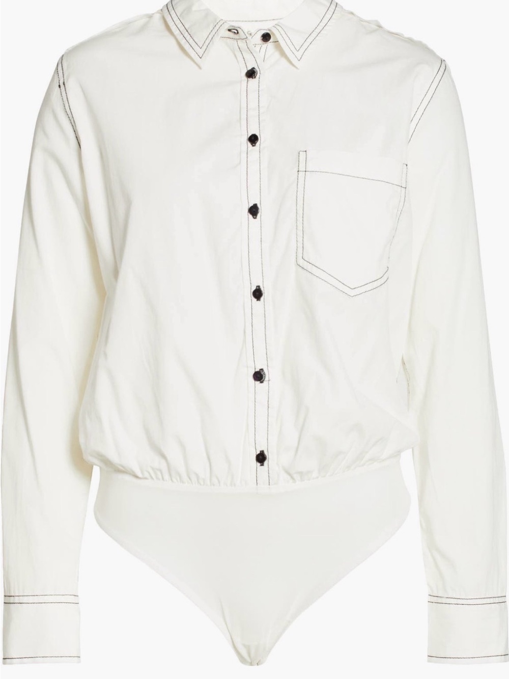 Free People White Bodysuit with Black Trim. Button down